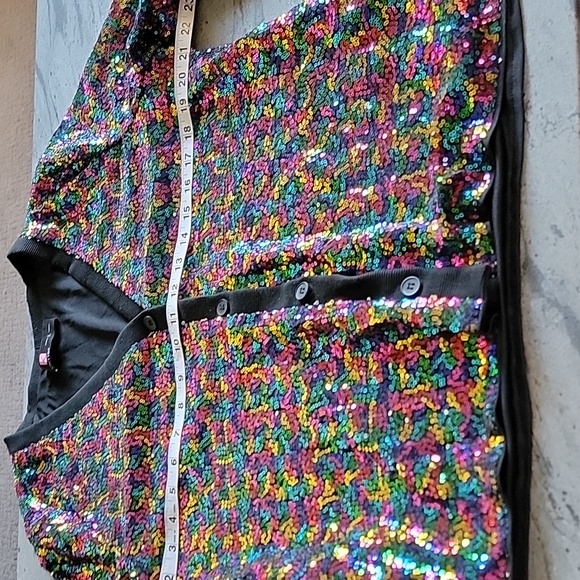 KANCY KOLE Multi Color Sequined Button Up Cardigan Sweater Style Jacket size L - Picture 8 of 13